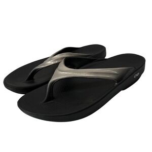 OOfos OOlala Recovery Sandals Womens Size 9 Black Metallic Slate Flip Flops